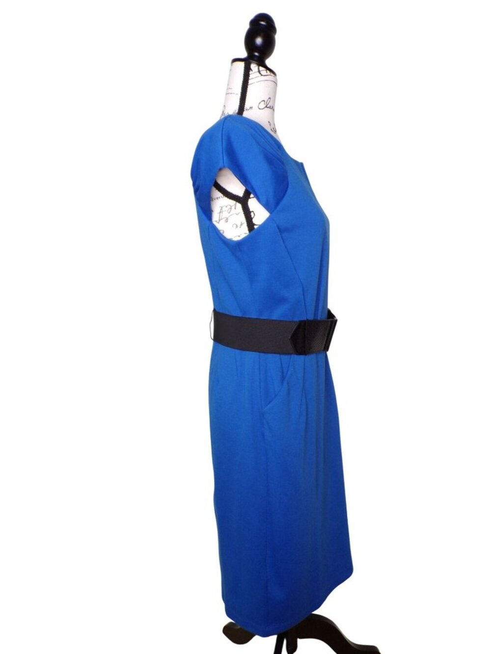 🆕MAX & CLEO Ponte Knit Belted Sheath Dress 10 Blue - Picture 5 of 9